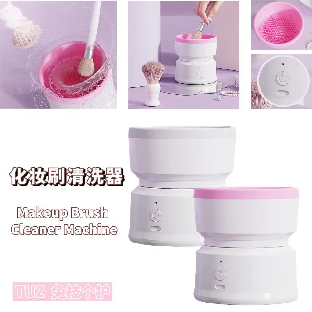 Compact automatic make up brush cleaner