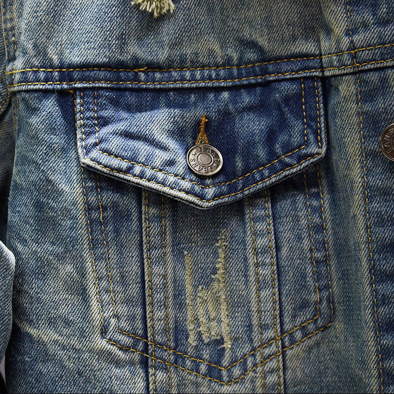 Nostalgic Ripped Slim-fit Denim Jacket