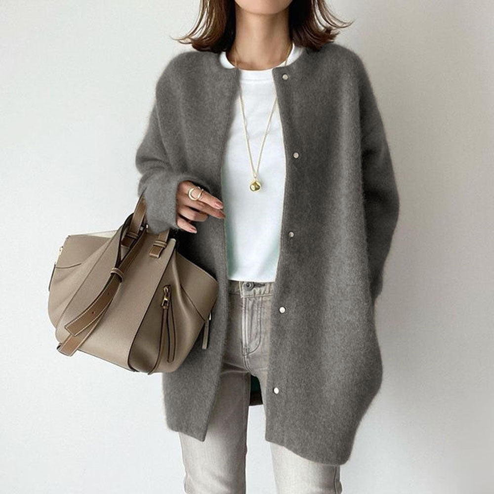 Loose Round Neck Solid Color Coat Jacket