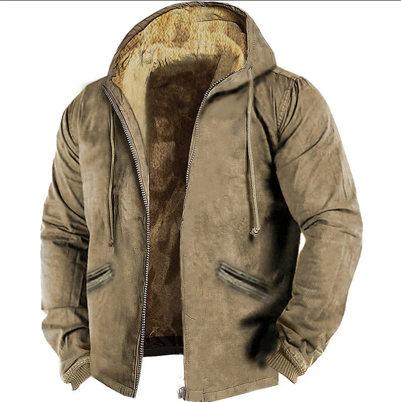 Cotton-padded Coat Jacket Winter Men's Solid Color Hooded Sweater