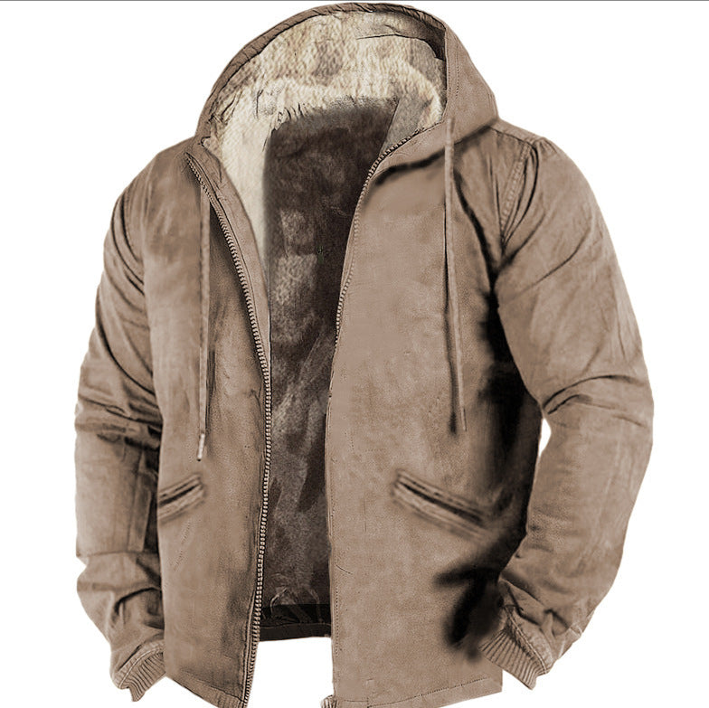 Cotton-padded Coat Jacket Winter Men's Solid Color Hooded Sweater