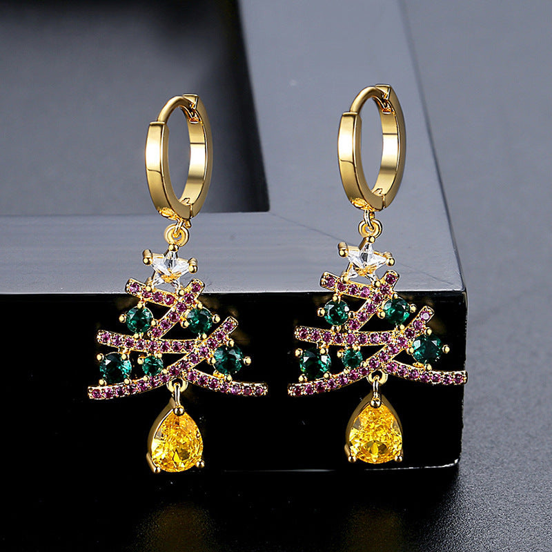 New Christmas Tree Earrings With Colorful Rhinestones