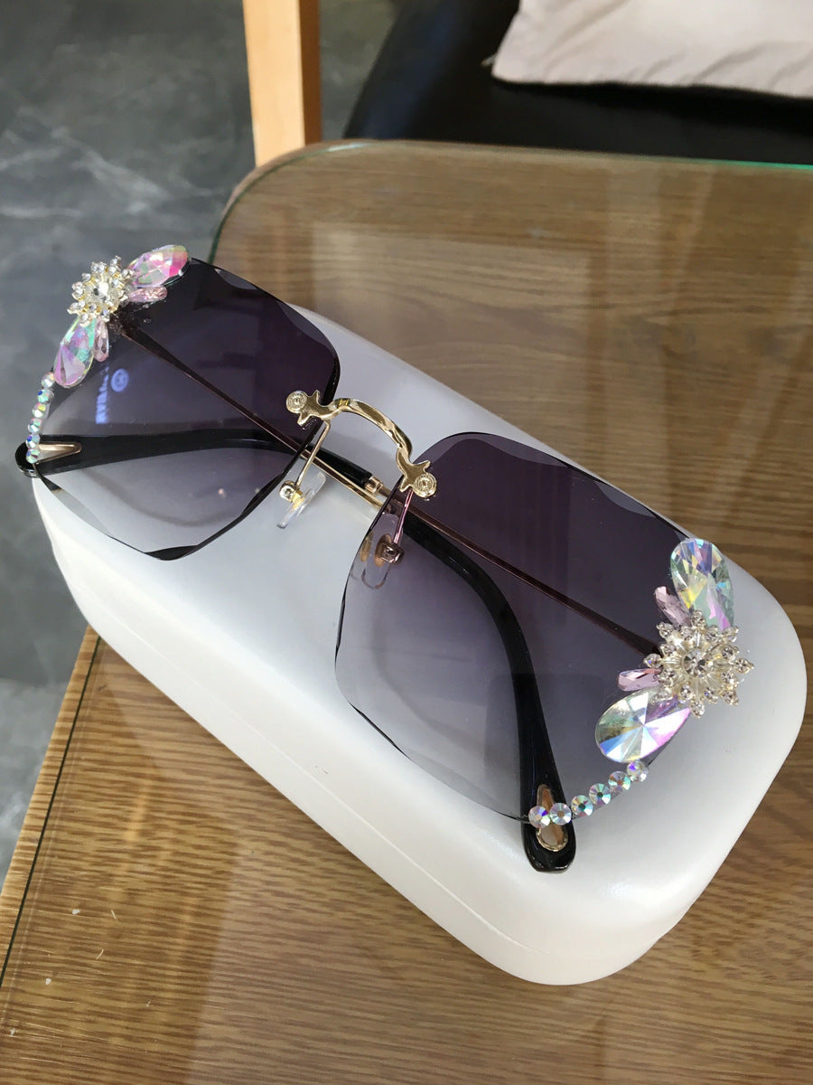 Frameless Rhinestone Gradient Sunglasses