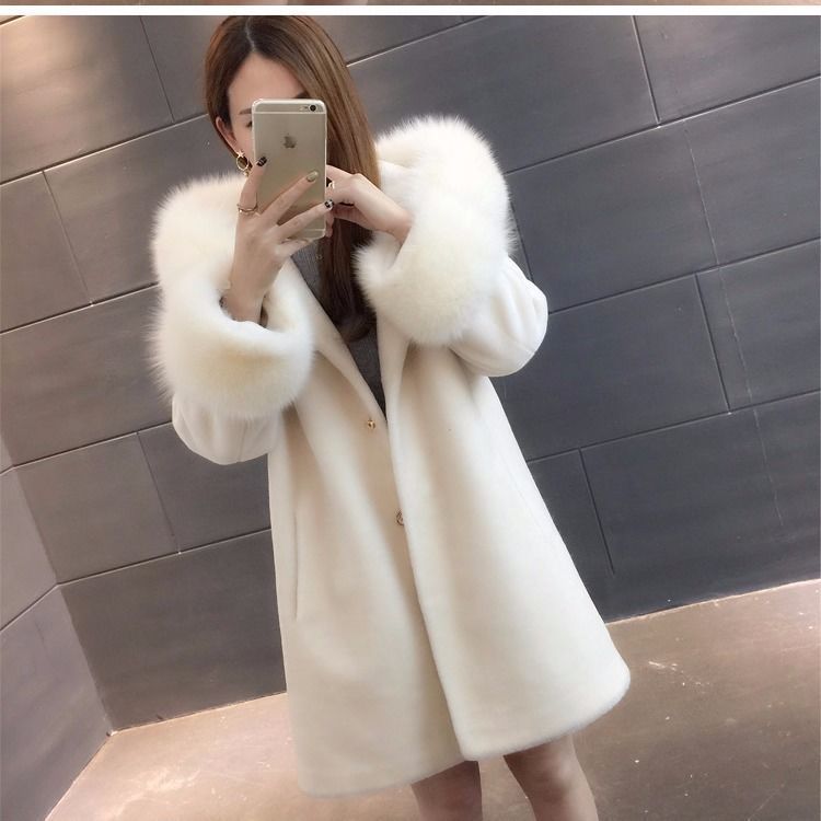 Winter New Women's Warm Fur Coat, Faux Fur Faux Fur Hooded Mid-length