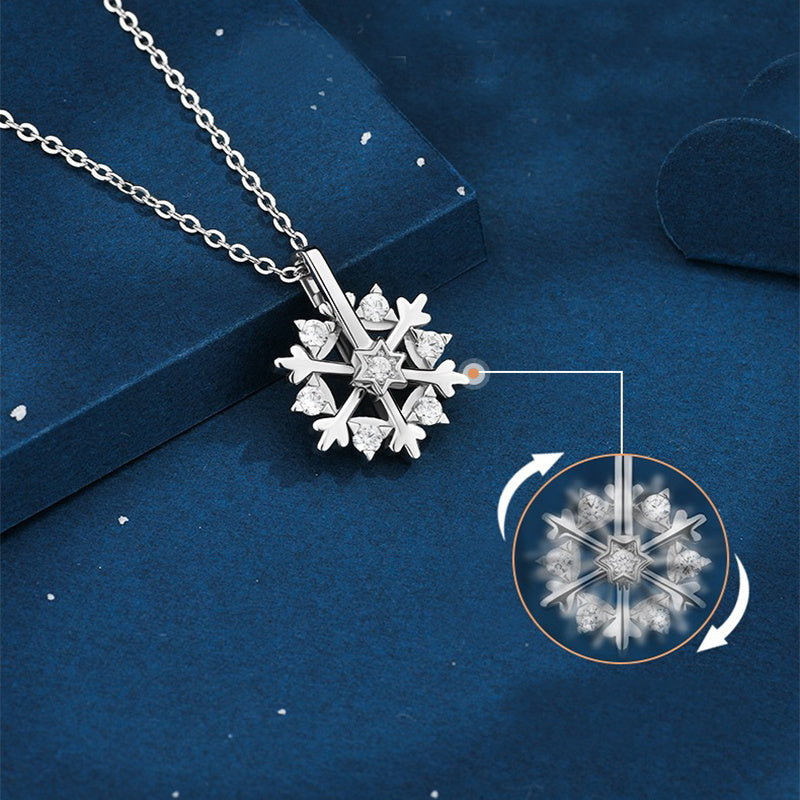 Rotatable 925 Silver Snowflake Necklace Women Luxury Niche Design Shiny Rhinestone Jewelry