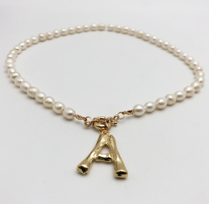 Freshwater Pearl 26 Letter Pendant Necklace