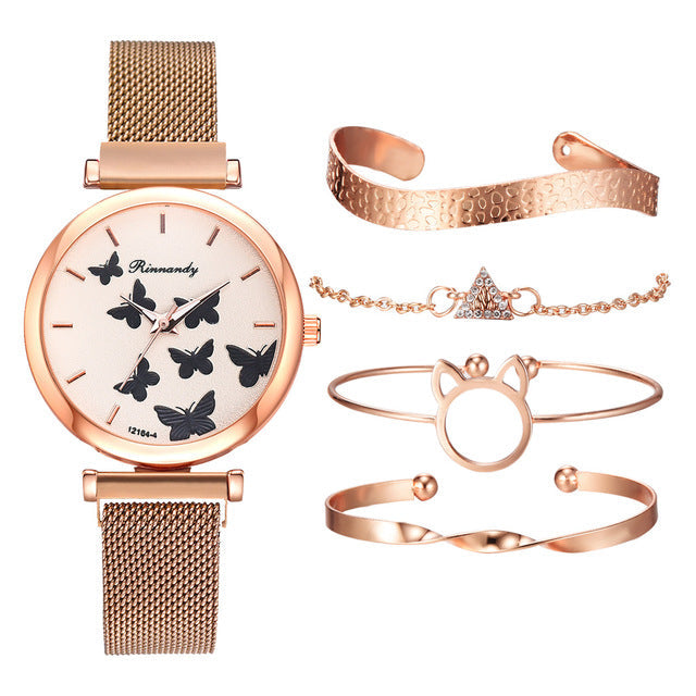 Butterfly Dial Quartz Watch Set