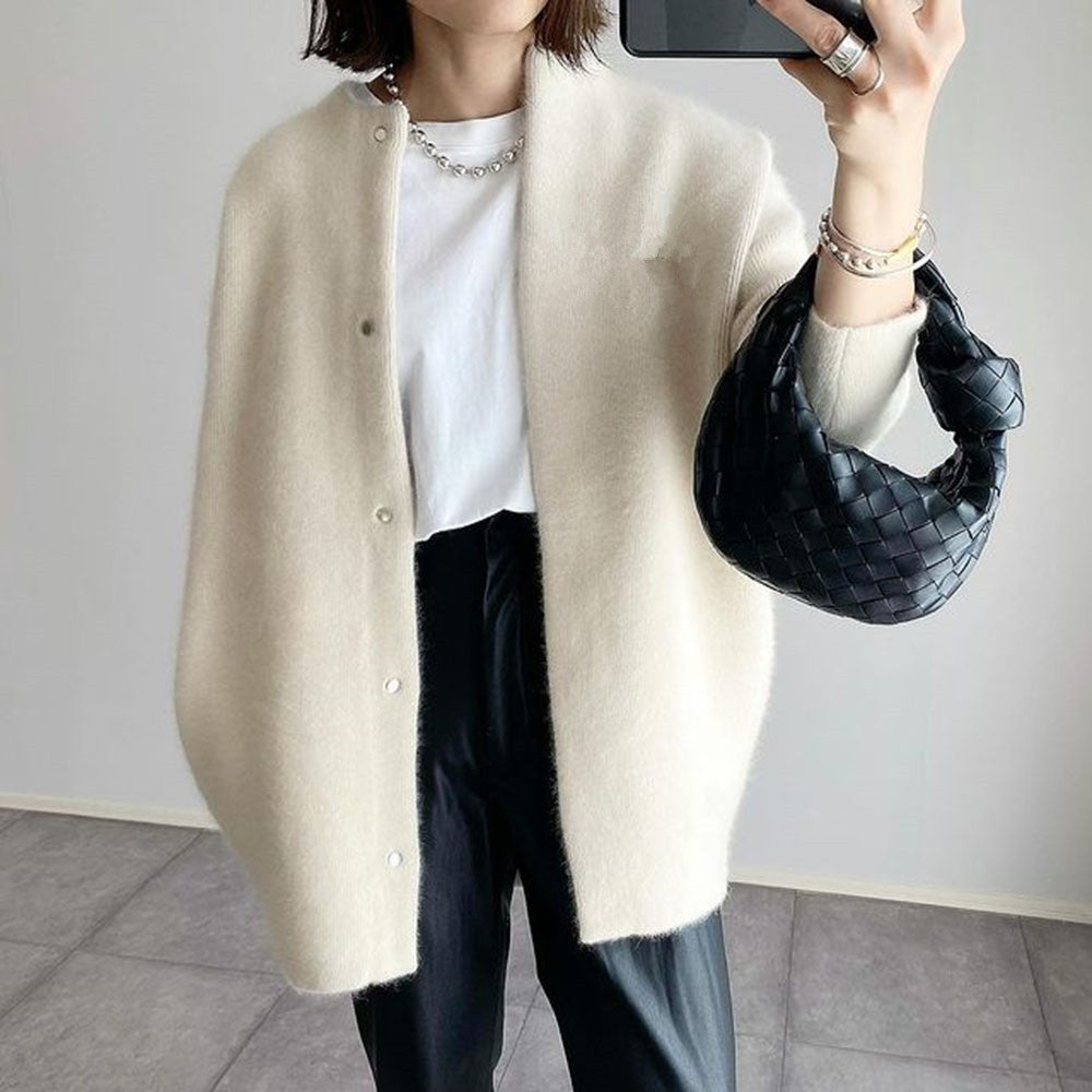 Loose Round Neck Solid Color Coat Jacket