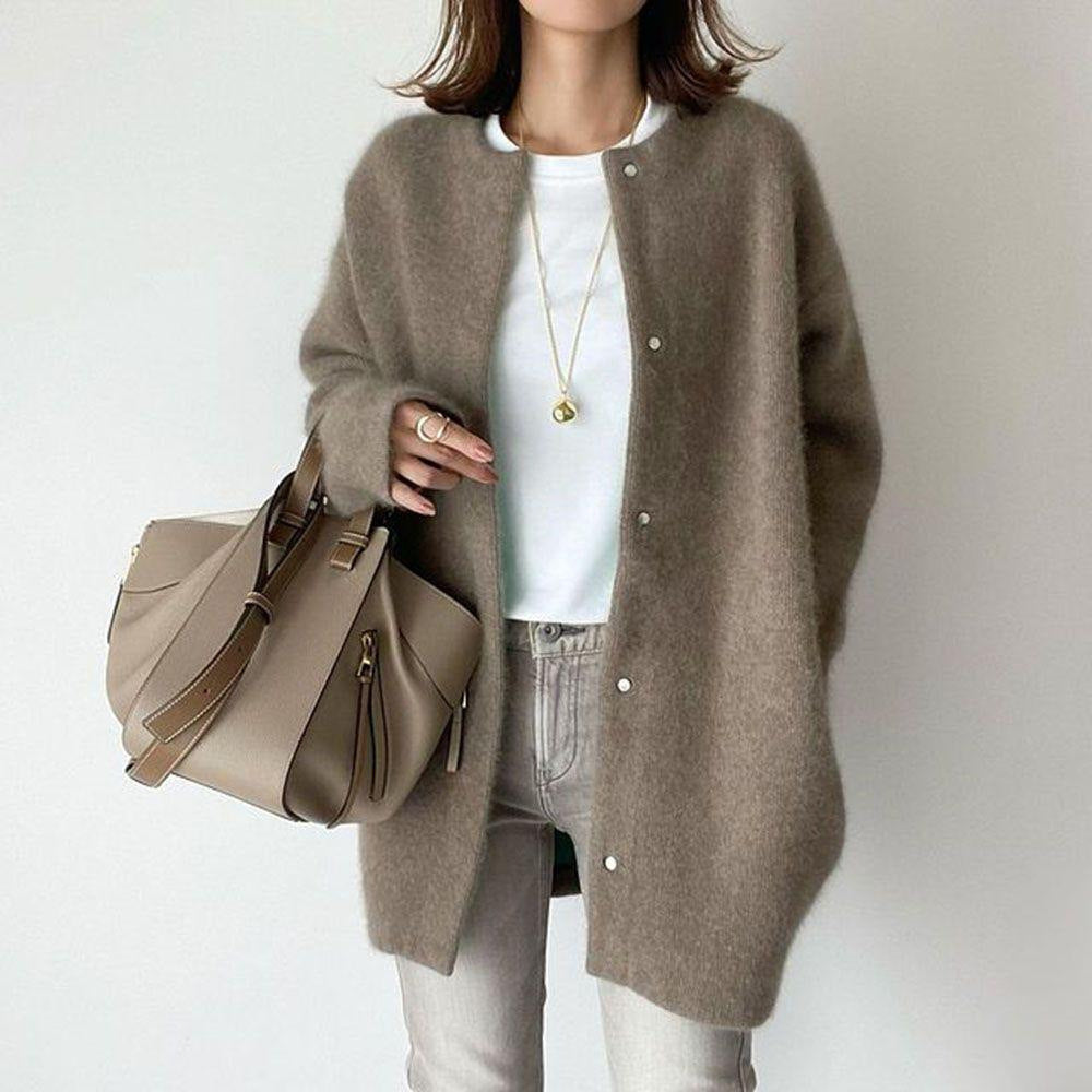 Loose Round Neck Solid Color Coat Jacket