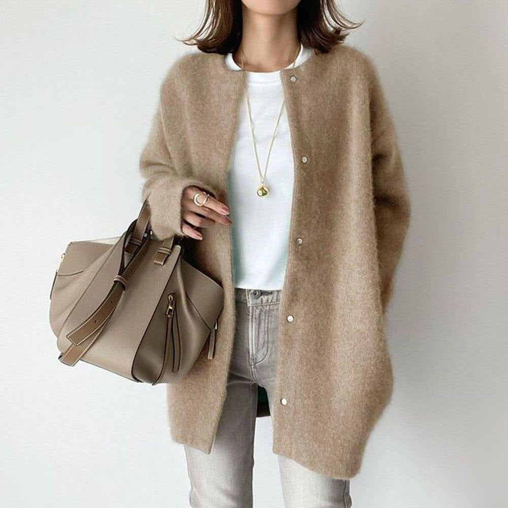 Loose Round Neck Solid Color Coat Jacket