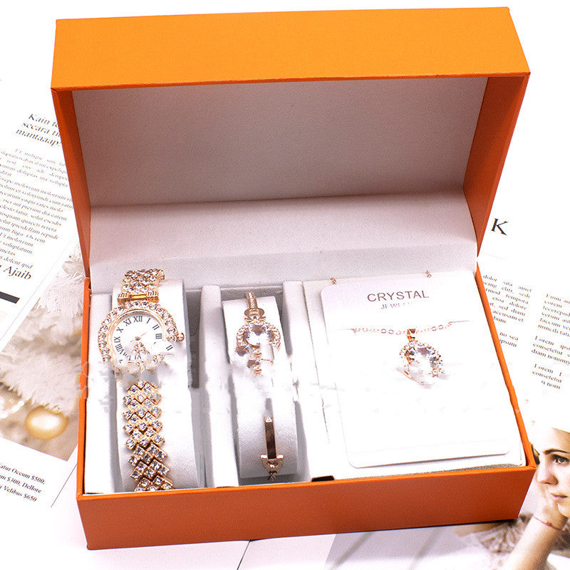 Gorgeous Women's Wristwatch Bracelet and Necklace Set