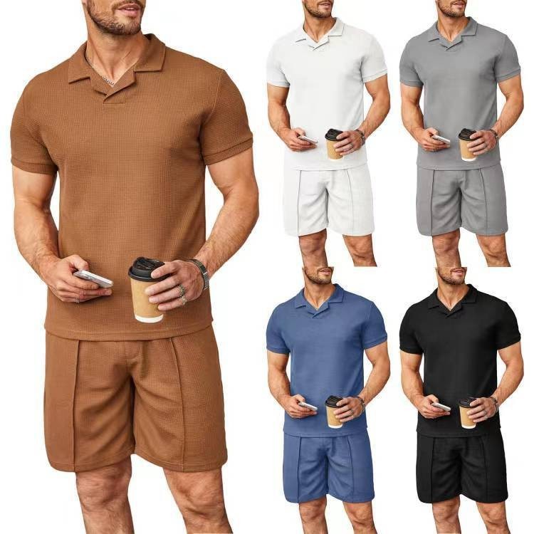 2pcs Set Men V Neck Polo Shirt