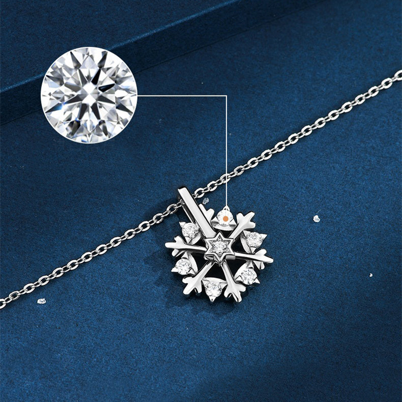 Rotatable 925 Silver Snowflake Necklace Women Luxury Niche Design Shiny Rhinestone Jewelry