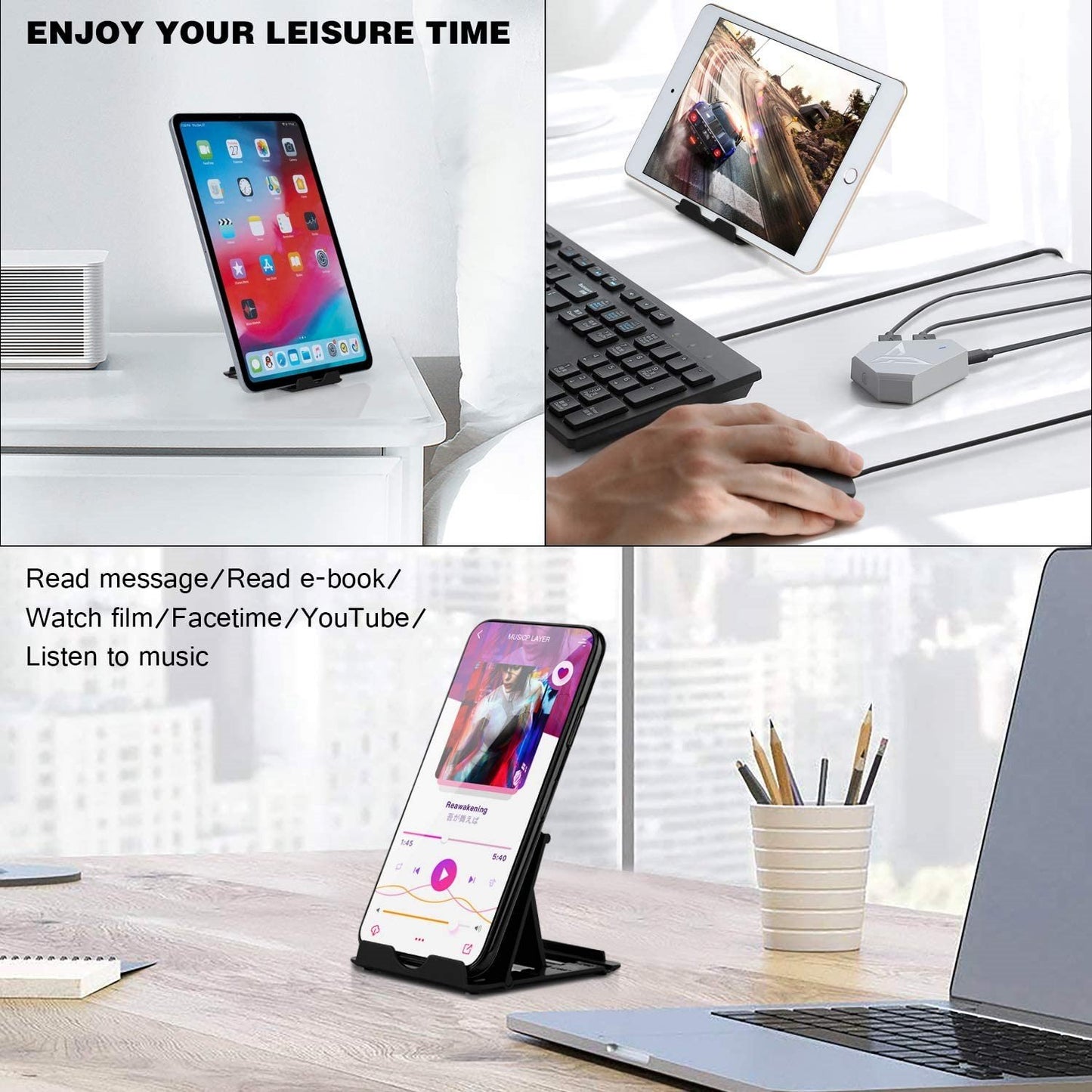 Phone/Tablet Stand, Foldable Multi-Angle Holder for Phone and Tablet