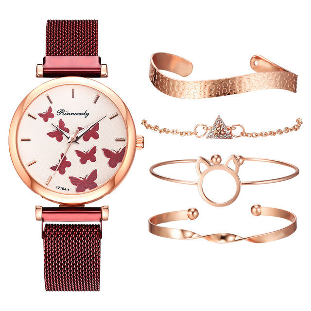 Butterfly Dial Quartz Watch Set