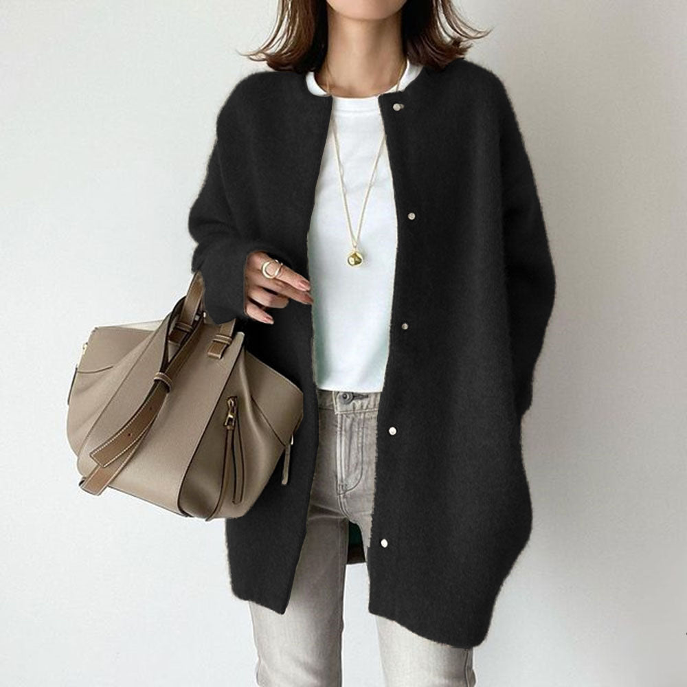 Loose Round Neck Solid Color Coat Jacket