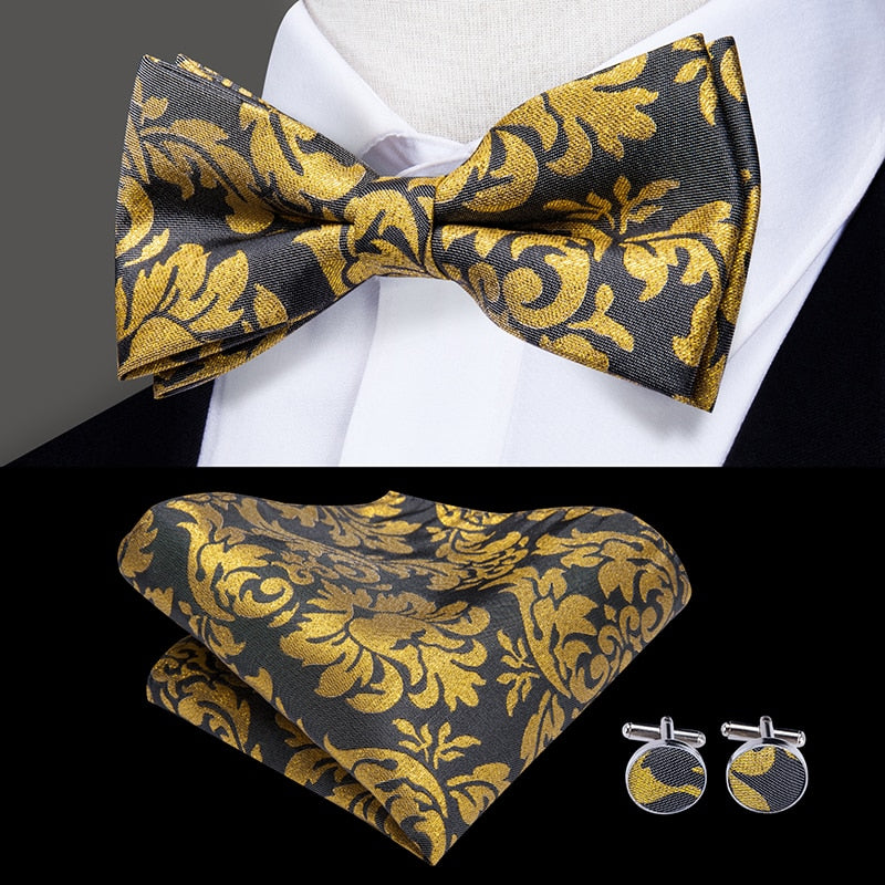 Silk Butterfly Bow Tie, Handkerchief and Cufflinks Set