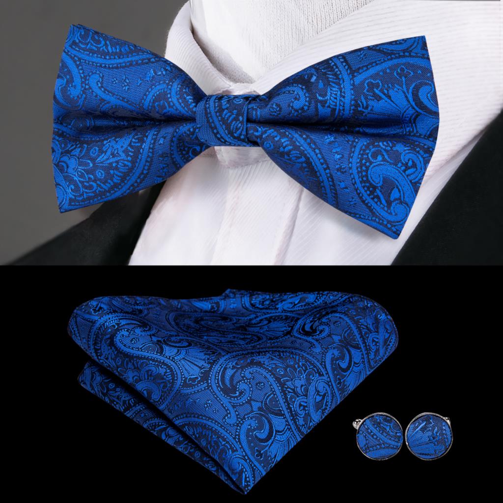 Butterfly Pre-Tied Bow Tie Pocket Square Cufflinks Suit Set