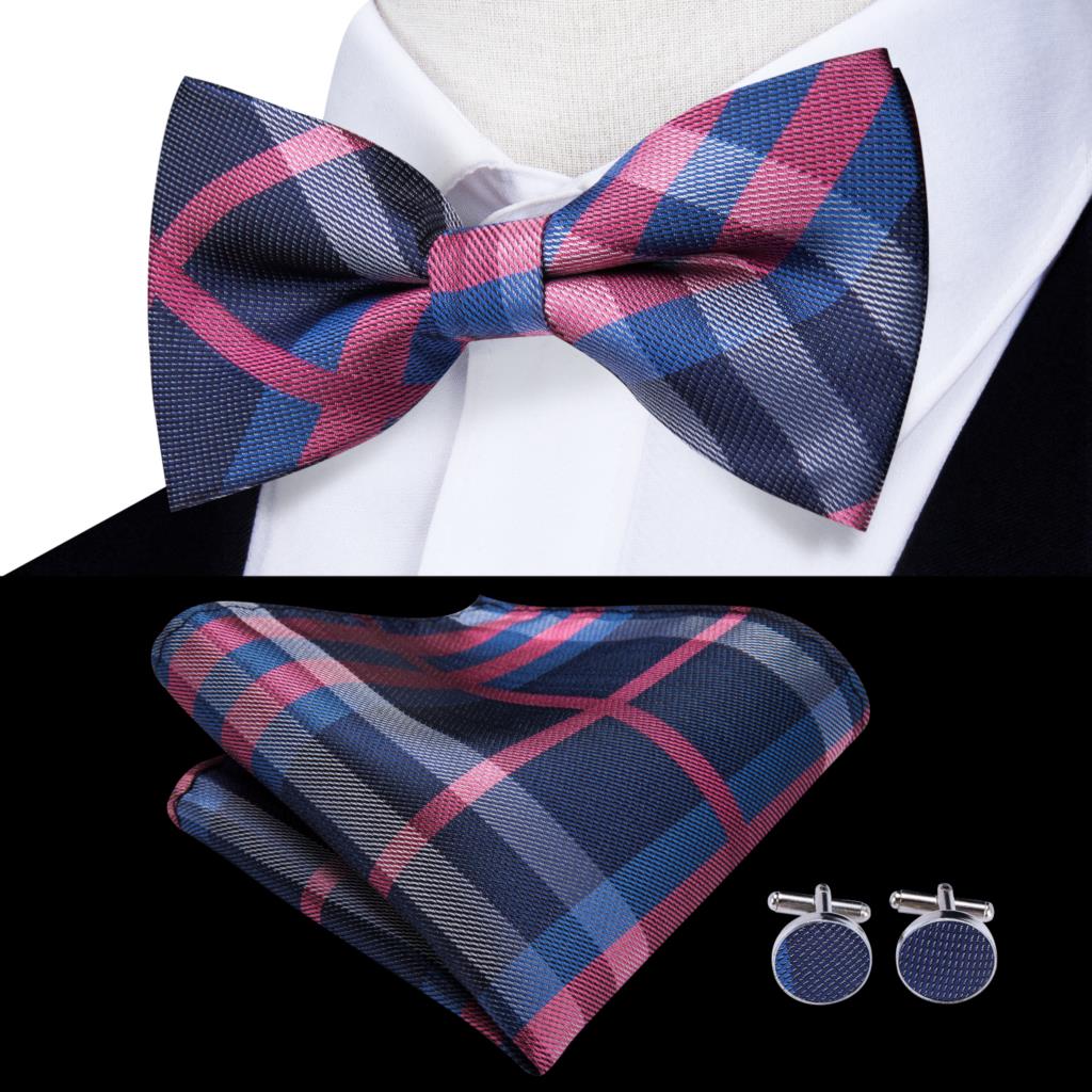 Silk Butterfly Bow Tie, Handkerchief and Cufflinks Set