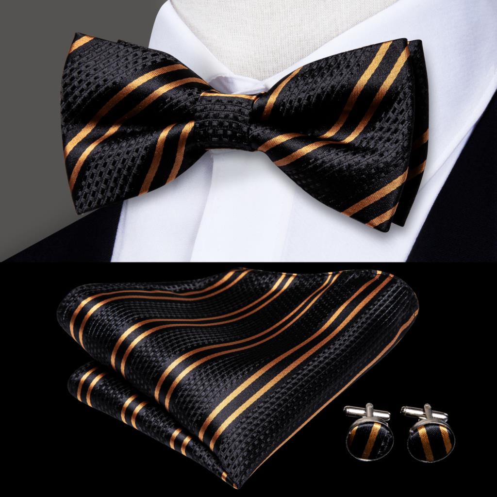 Butterfly Pre-Tied Bow Tie Pocket Square Cufflinks Suit Set