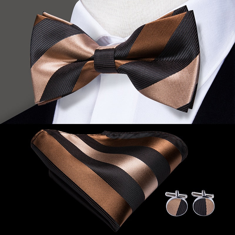 Silk Butterfly Bow Tie, Handkerchief and Cufflinks Set