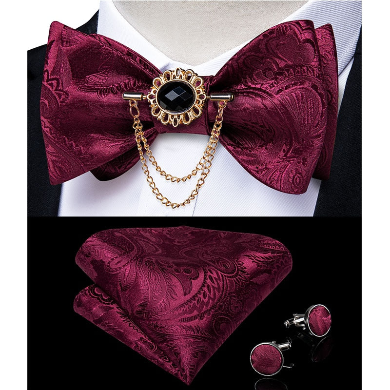 Fashion Bow Tie with Brooch Pin with matching Cufflinks