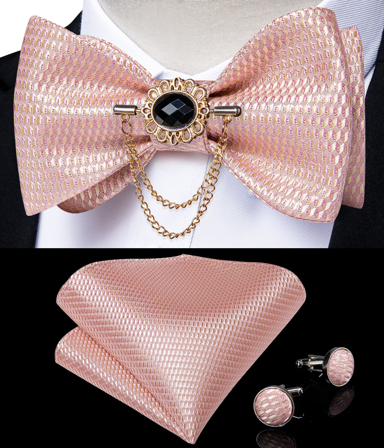 Fashion Bow Tie with Brooch Pin with matching Cufflinks