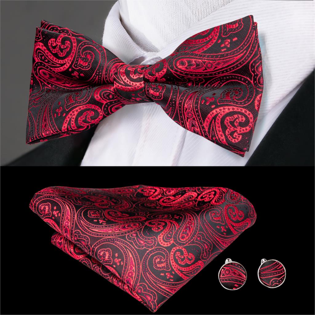 Silk Butterfly Bow Tie, Handkerchief and Cufflinks Set