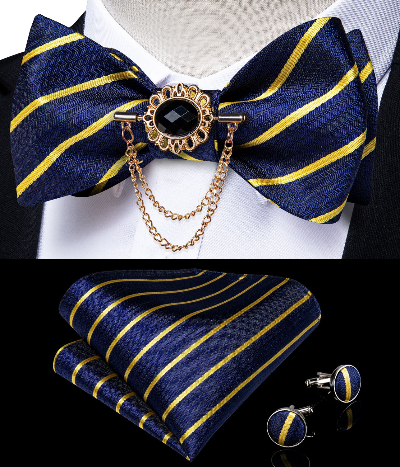 Fashion Bow Tie with Brooch Pin with matching Cufflinks