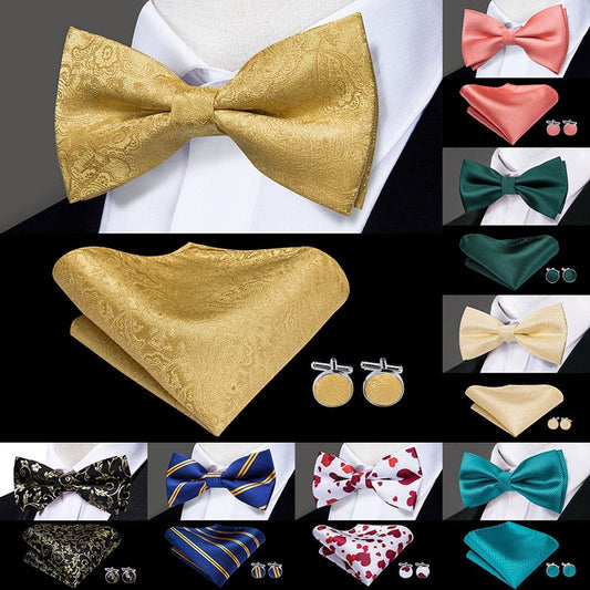 Butterfly Pre-Tied Bow Tie Pocket Square Cufflinks Suit Set