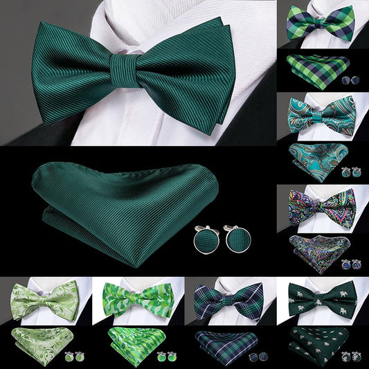 Silk Butterfly Bow Tie, Handkerchief and Cufflinks Set