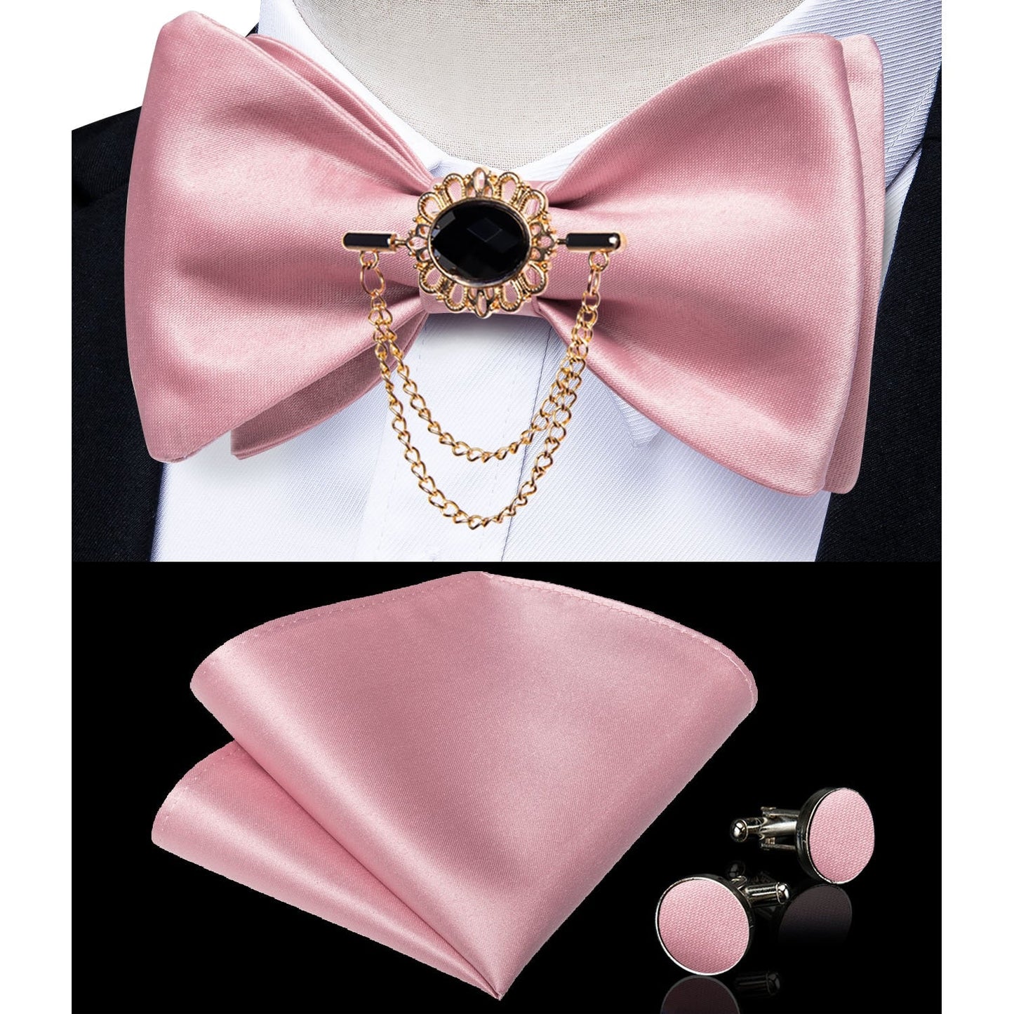 Fashion Bow Tie with Brooch Pin with matching Cufflinks