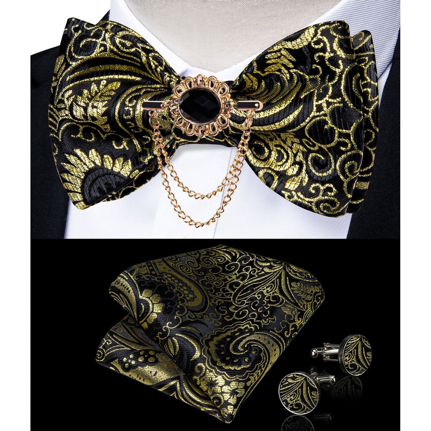 Fashion Bow Tie with Brooch Pin with matching Cufflinks