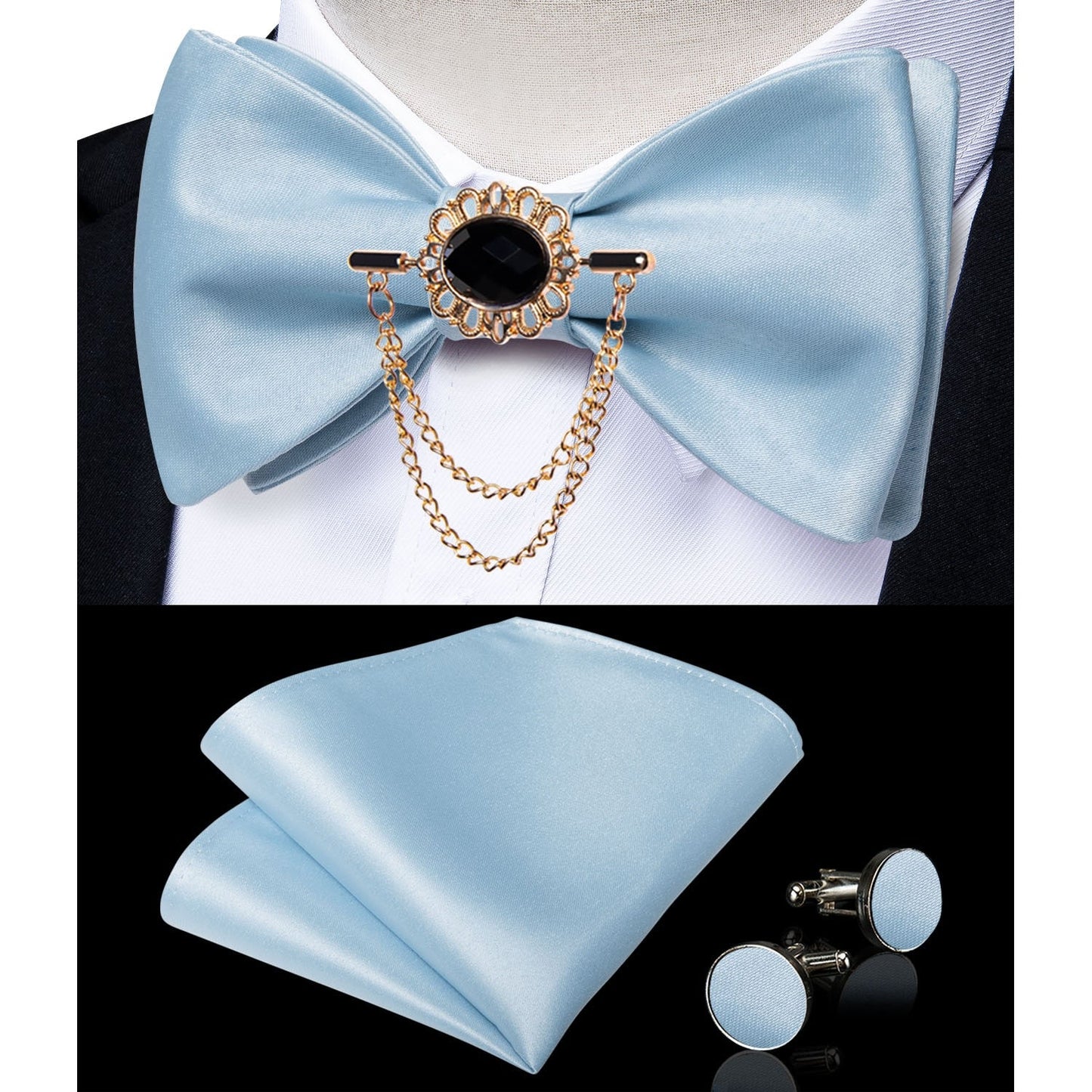 Fashion Bow Tie with Brooch Pin with matching Cufflinks