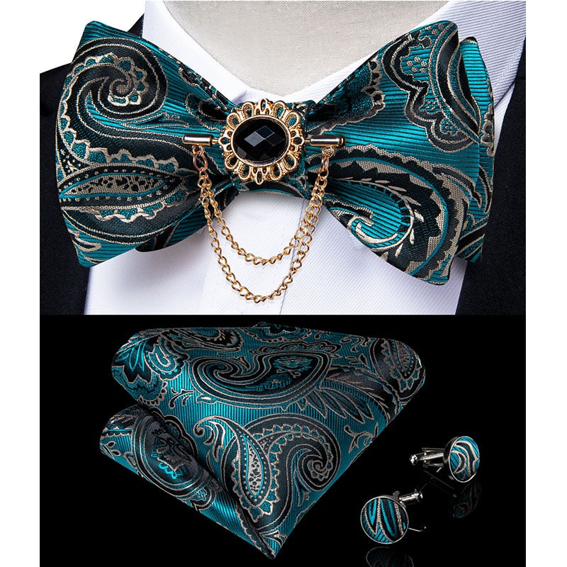 Fashion Bow Tie with Brooch Pin with matching Cufflinks