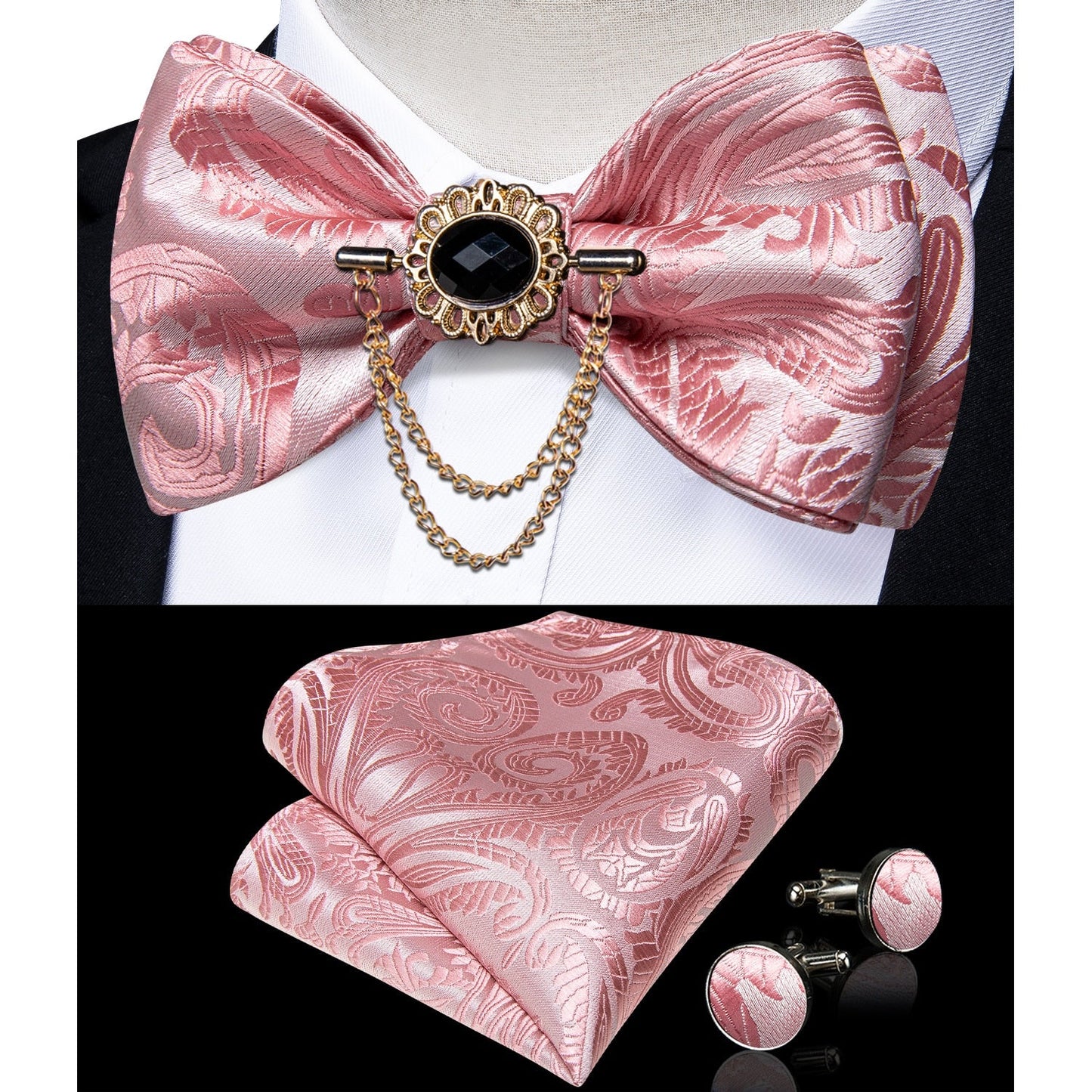 Fashion Bow Tie with Brooch Pin with matching Cufflinks