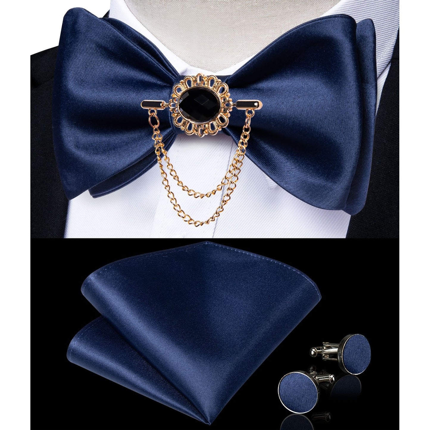 Fashion Bow Tie with Brooch Pin with matching Cufflinks