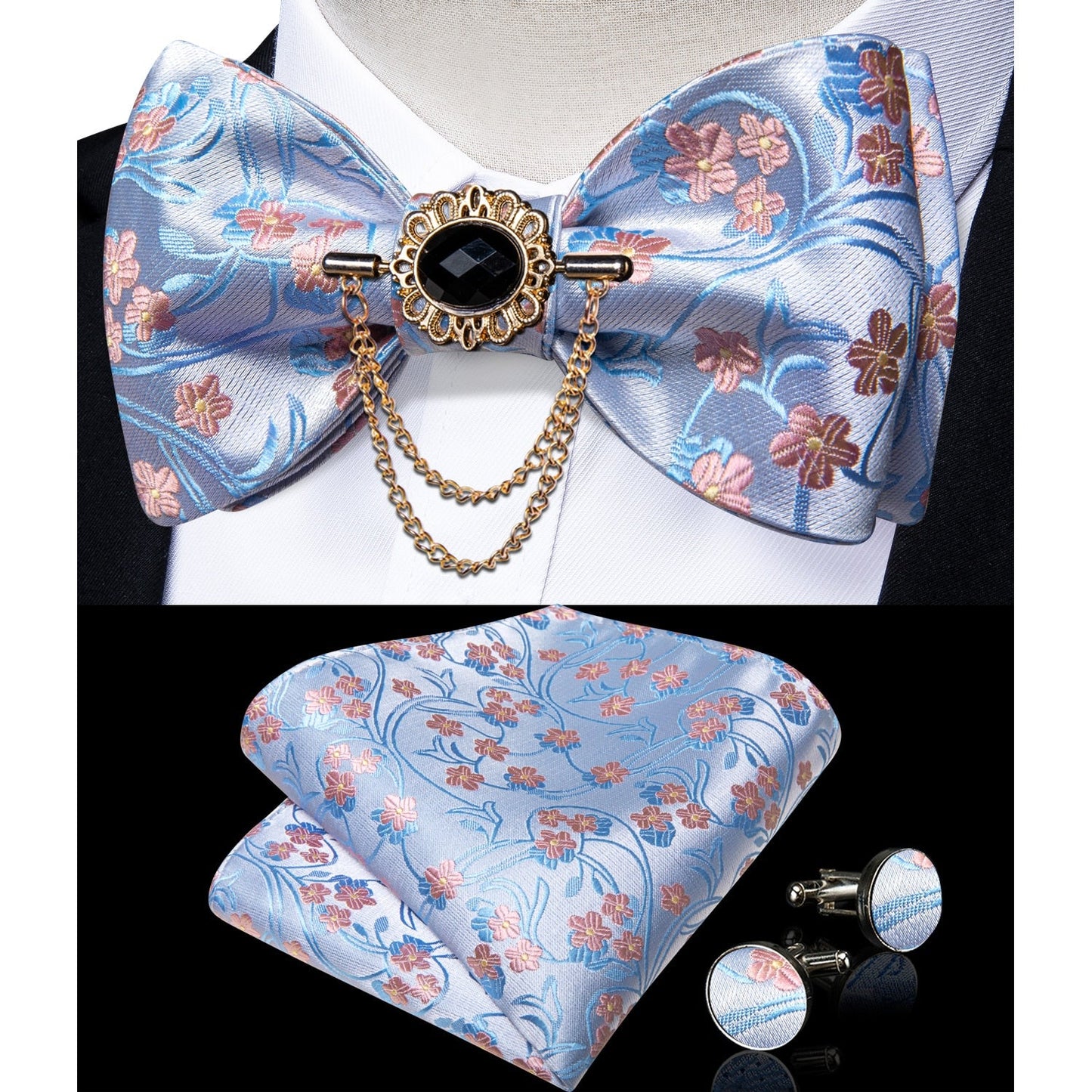 Fashion Bow Tie with Brooch Pin with matching Cufflinks