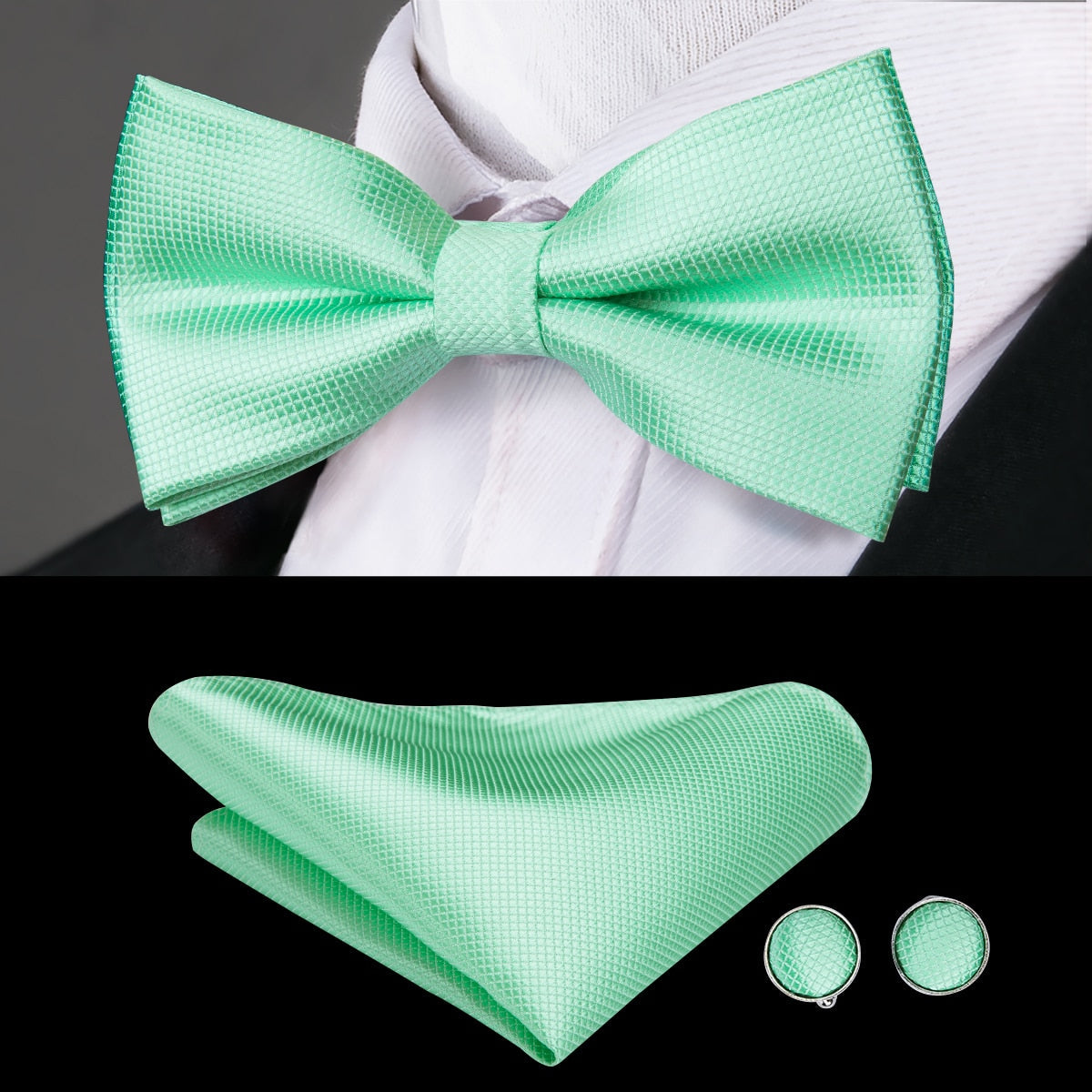 Silk Butterfly Bow Tie, Handkerchief and Cufflinks Set