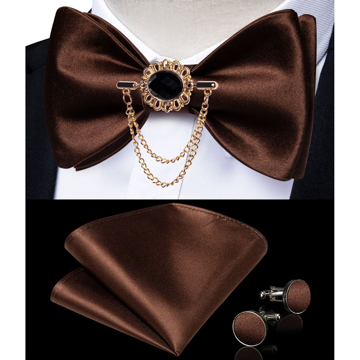 Fashion Bow Tie with Brooch Pin with matching Cufflinks