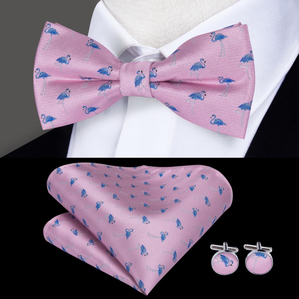 Silk Butterfly Bow Tie, Handkerchief and Cufflinks Set