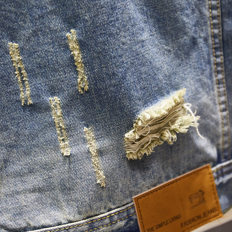 Nostalgic Ripped Slim-fit Denim Jacket