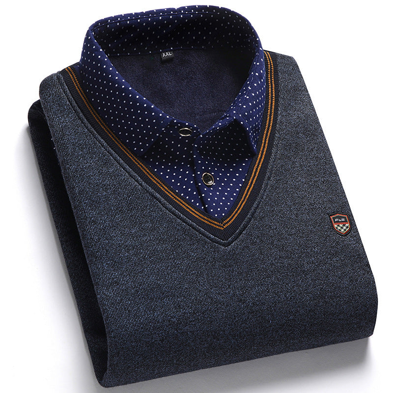 Men's Fake Two-piece Shirt Collar Sweater