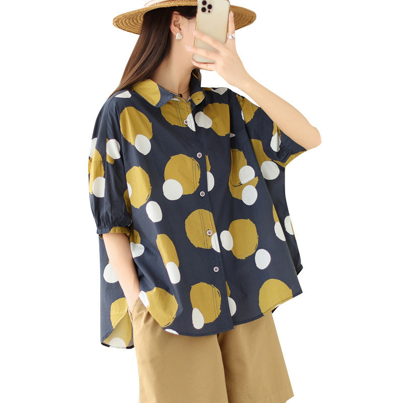 Loose Polka Dot Short Sleeve Shirt