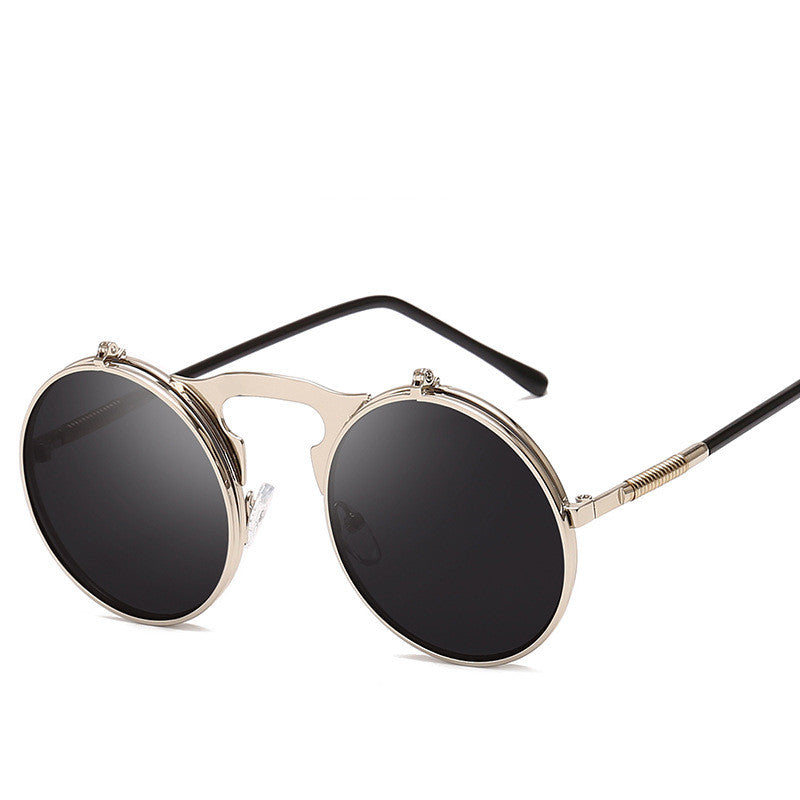 Retro Steampunk Round Circle Flip Up Sunglasses