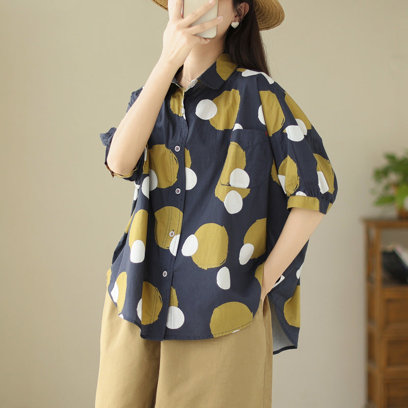 Loose Polka Dot Short Sleeve Shirt