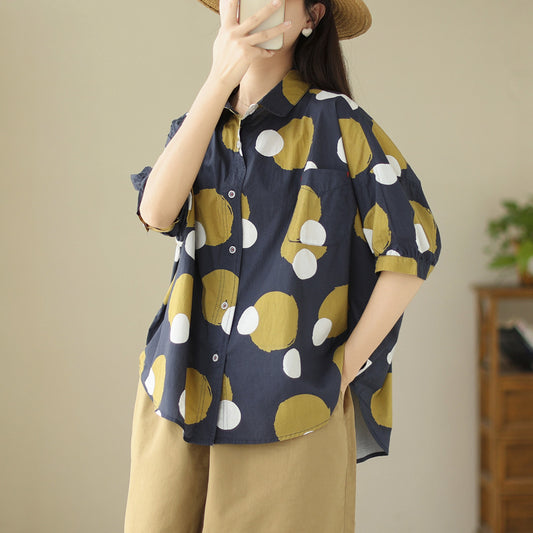 Loose Polka Dot Short Sleeve Shirt