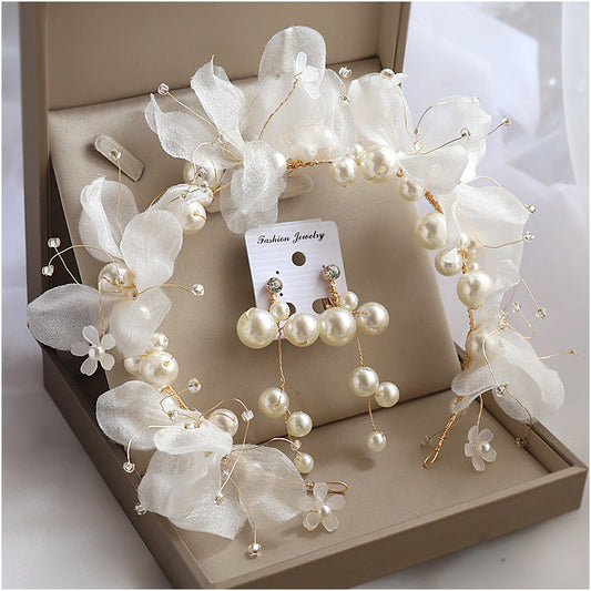 Beautiful White Pearl Headband With Pearl Earrings