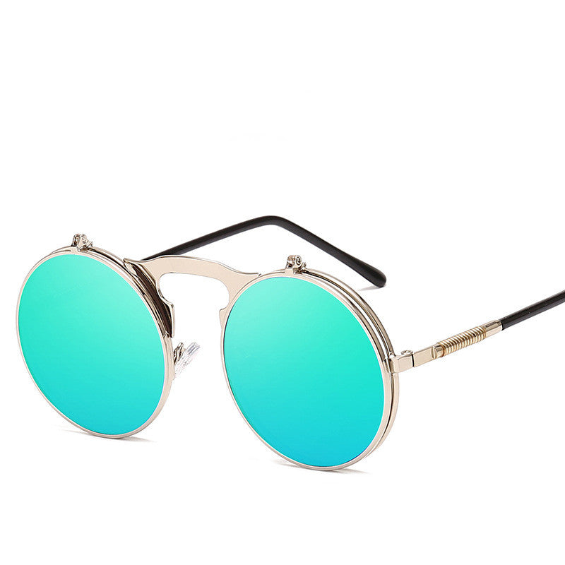 Retro Steampunk Round Circle Flip Up Sunglasses