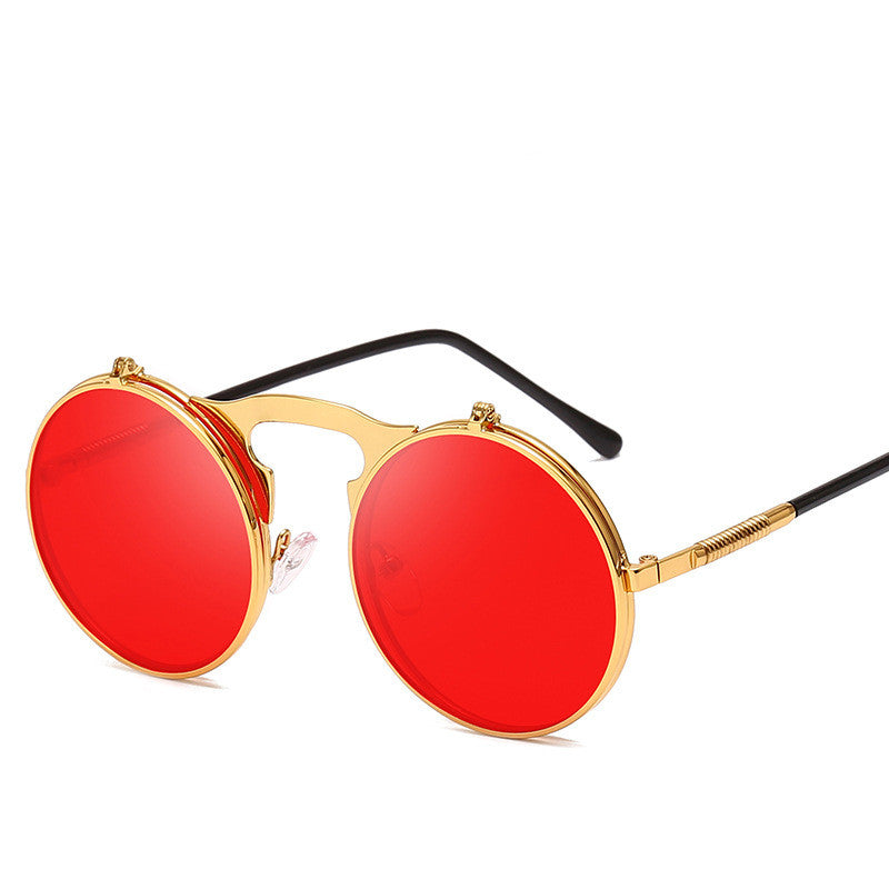 Retro Steampunk Round Circle Flip Up Sunglasses